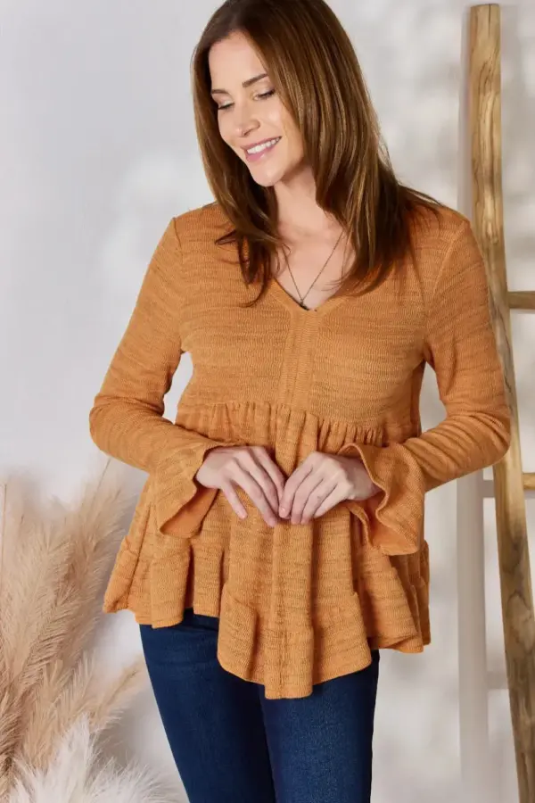 Hailey & Co Full Size V-Neck Flounce Sleeve Blouse - Image 2