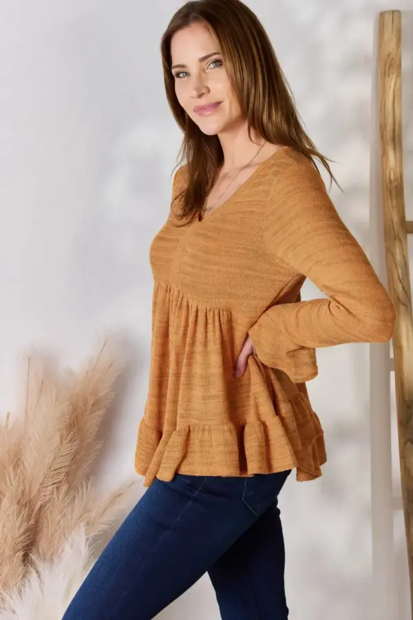 Hailey & Co Full Size V-Neck Flounce Sleeve Blouse - Image 3