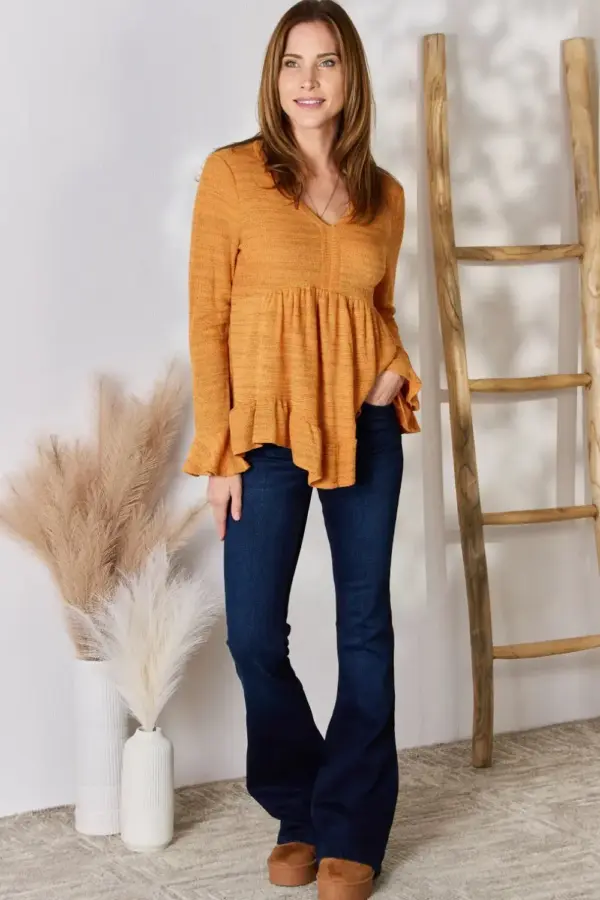 Hailey & Co Full Size V-Neck Flounce Sleeve Blouse - Image 5