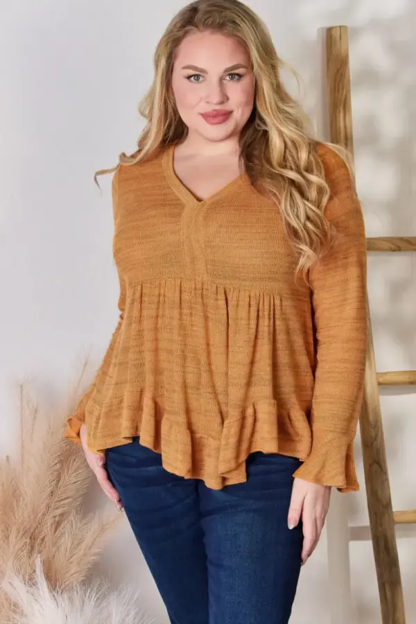 Hailey & Co Full Size V-Neck Flounce Sleeve Blouse - Image 7