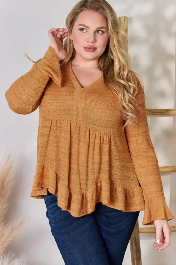 Hailey & Co Full Size V-Neck Flounce Sleeve Blouse - Image 9
