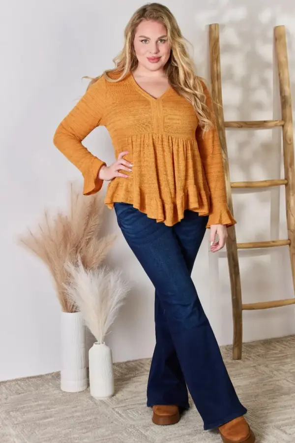 Hailey & Co Full Size V-Neck Flounce Sleeve Blouse - Image 11