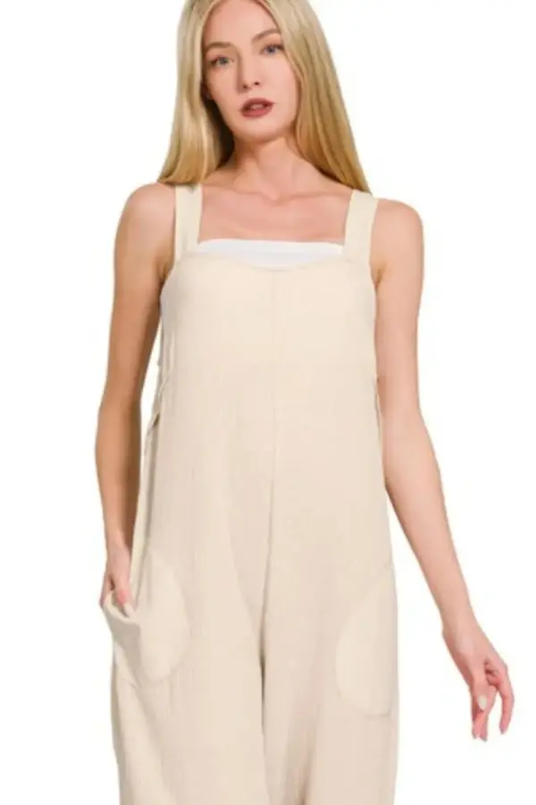 Zenana Double Gauze Washed Wide Leg Overalls - Image 2