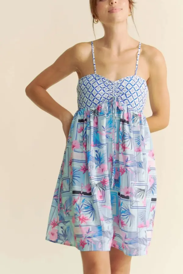 Davi & Dani Tropical Floral Geo Print Tie Back Tube Top Romper - Image 2