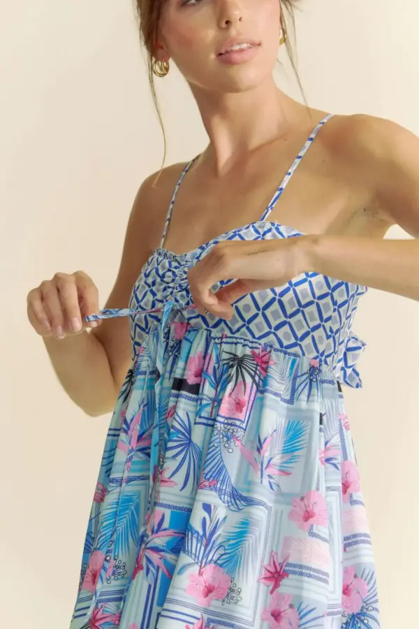 Davi & Dani Tropical Floral Geo Print Tie Back Tube Top Romper - Image 5