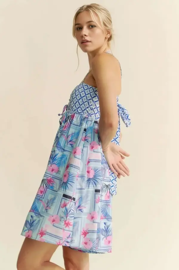 Davi & Dani Tropical Floral Geo Print Tie Back Tube Top Romper - Image 6