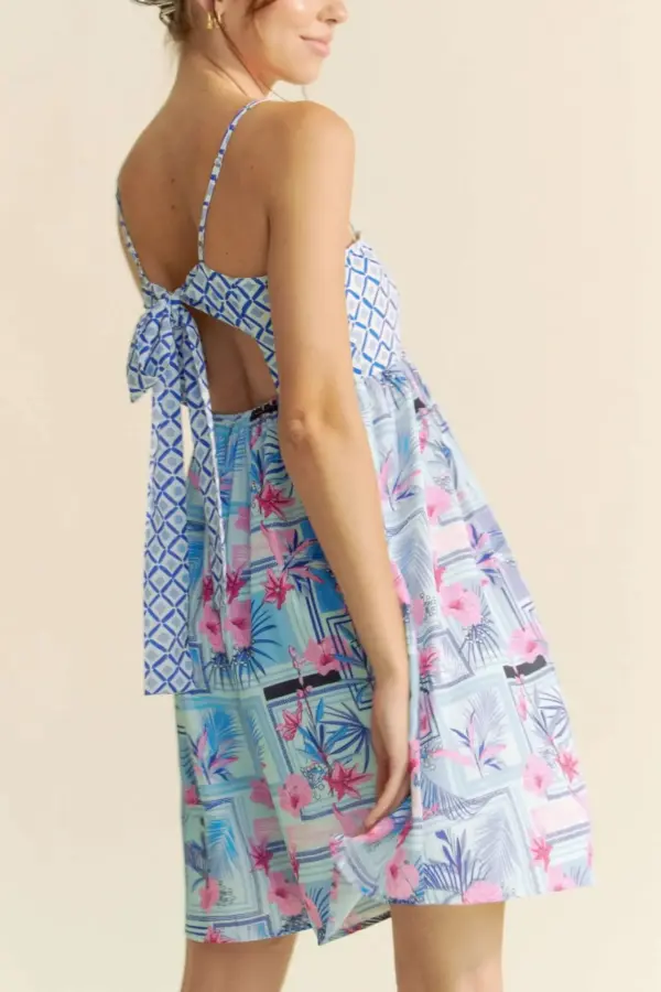 Davi & Dani Tropical Floral Geo Print Tie Back Tube Top Romper - Image 7