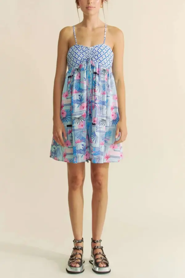 Davi & Dani Tropical Floral Geo Print Tie Back Tube Top Romper - Image 9