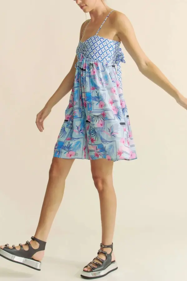 Davi & Dani Tropical Floral Geo Print Tie Back Tube Top Romper - Image 10