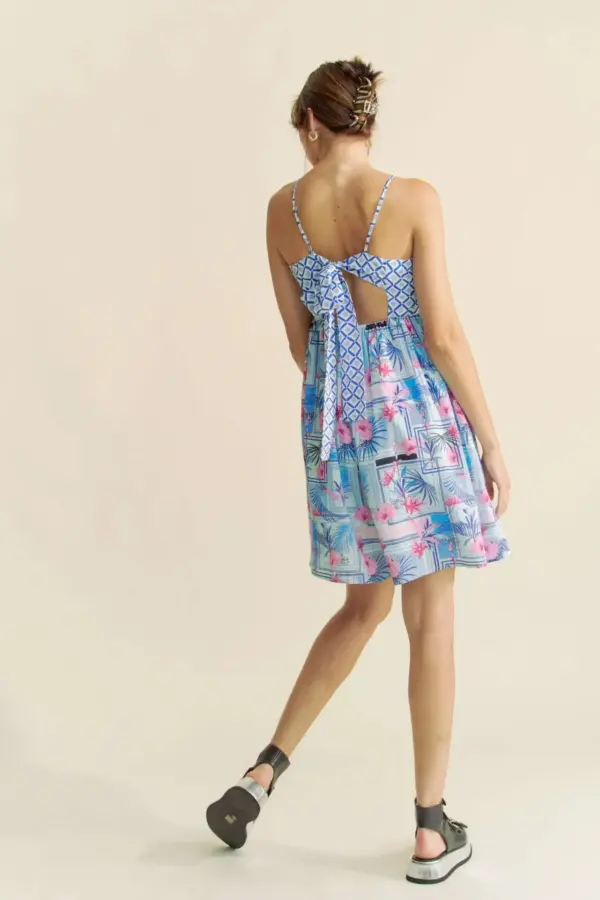 Davi & Dani Tropical Floral Geo Print Tie Back Tube Top Romper - Image 11