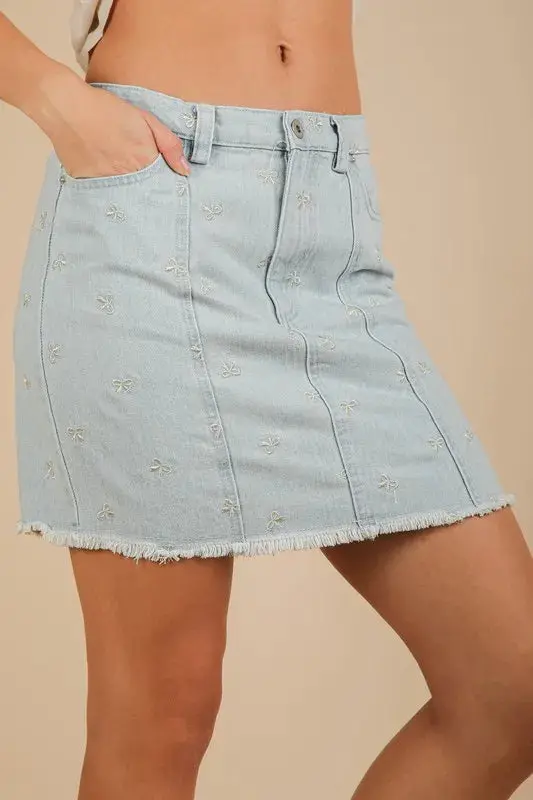 VERY J Bow Printed Casual Denim Mini Skirt - Image 2