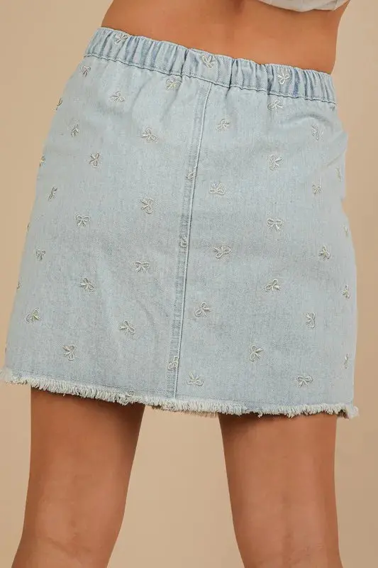 VERY J Bow Printed Casual Denim Mini Skirt - Image 3