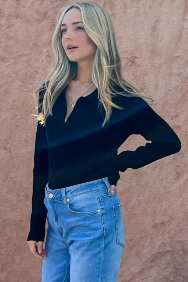 And The Why Full Size Johnny Collar Long Sleeve Ribbed Bodysuit - Image 2