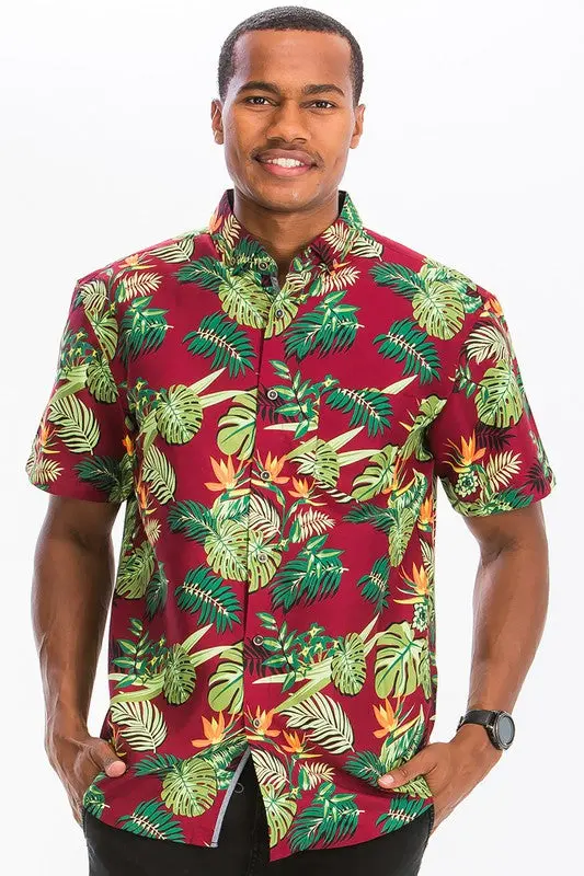 Weiv Mens Print Hawaiian Button Down Shirt - Image 2
