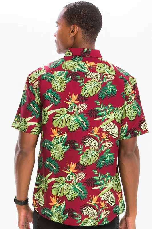 Weiv Mens Print Hawaiian Button Down Shirt - Image 3