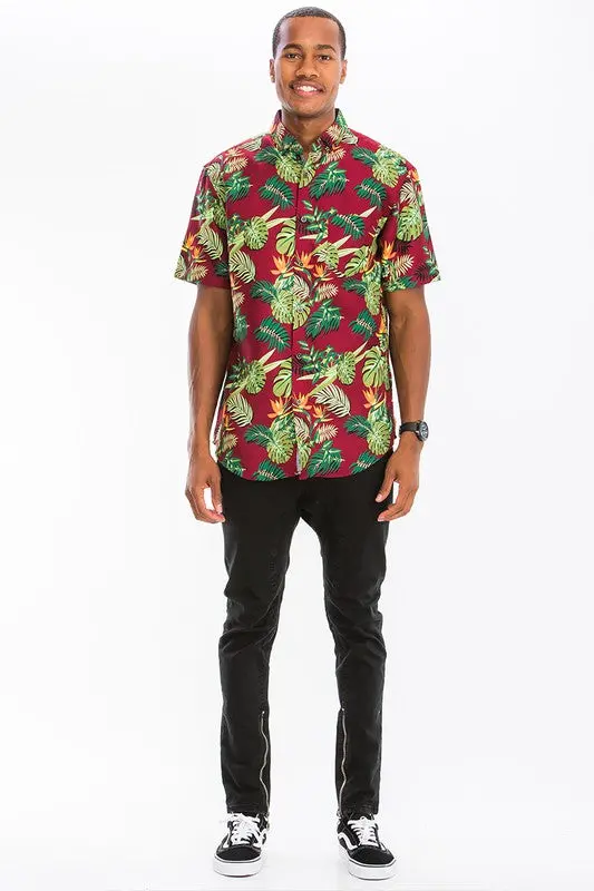 Weiv Mens Print Hawaiian Button Down Shirt - Image 4
