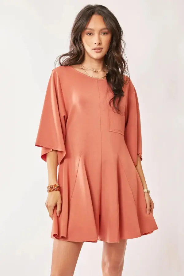 Davi & Dani Solid Draped Sleeve Ties Back Skort Romper