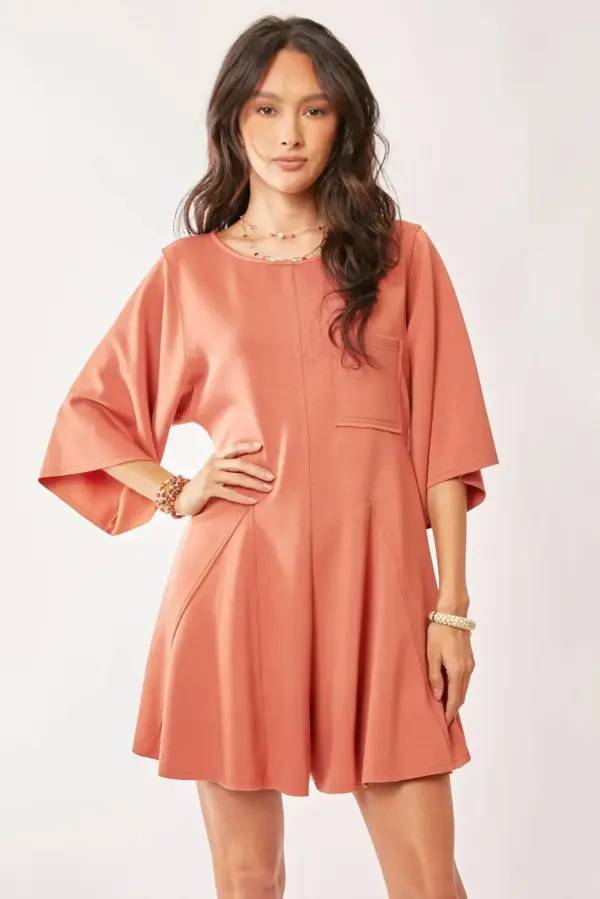 Davi & Dani Solid Draped Sleeve Ties Back Skort Romper - Image 2