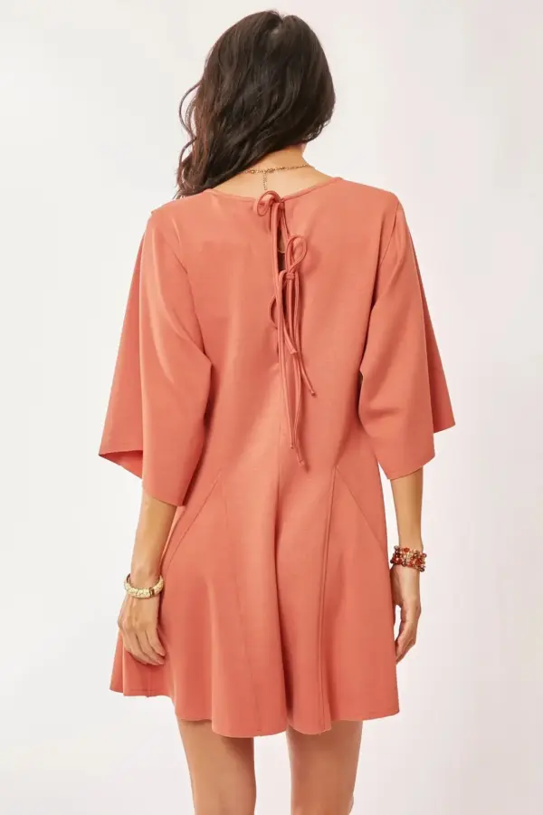 Davi & Dani Solid Draped Sleeve Ties Back Skort Romper - Image 4