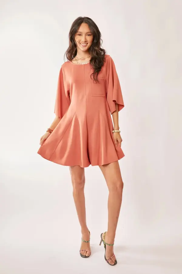 Davi & Dani Solid Draped Sleeve Ties Back Skort Romper - Image 5