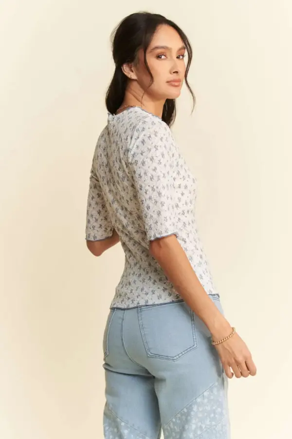 Davi & Dani Lace Stretch Floral Marrow Edge Half Sleeve Top - Image 5