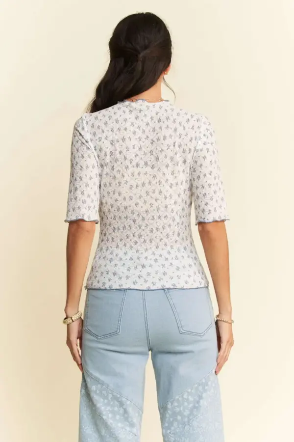 Davi & Dani Lace Stretch Floral Marrow Edge Half Sleeve Top - Image 6