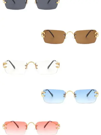 Rimless Retro Rectangle Flat Top Tinted Sunglasses