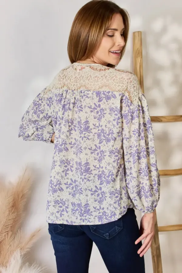 Hailey & Co Full Size Lace Detail Printed Blouse - Image 2