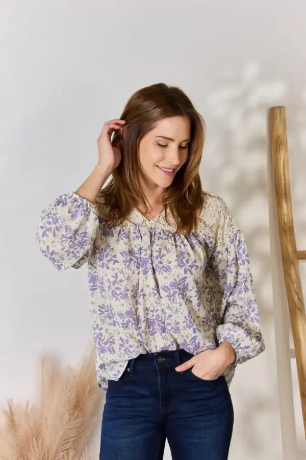 Hailey & Co Full Size Lace Detail Printed Blouse - Image 4