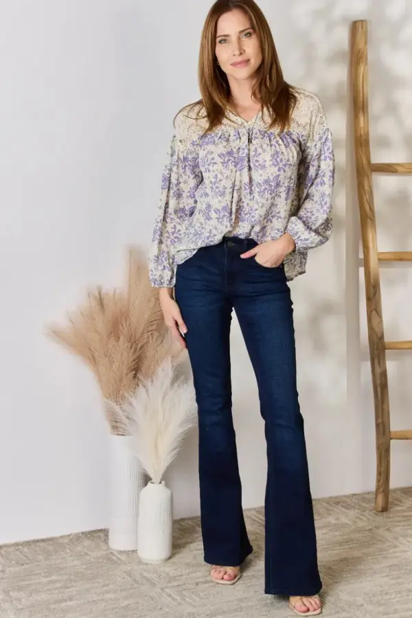 Hailey & Co Full Size Lace Detail Printed Blouse - Image 5