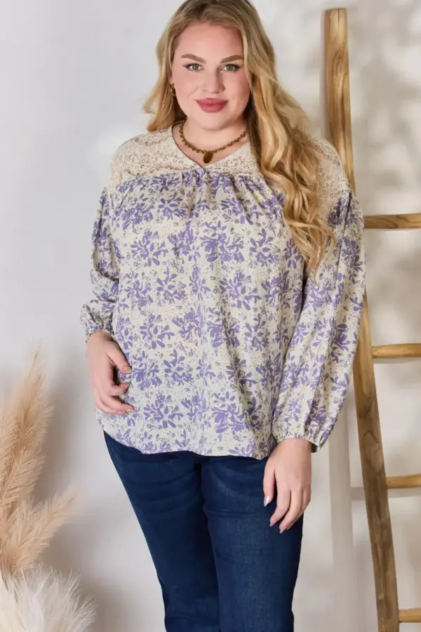Hailey & Co Full Size Lace Detail Printed Blouse - Image 8