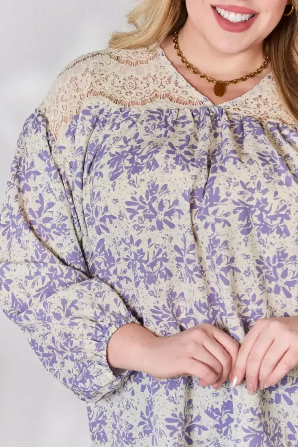 Hailey & Co Full Size Lace Detail Printed Blouse - Image 12