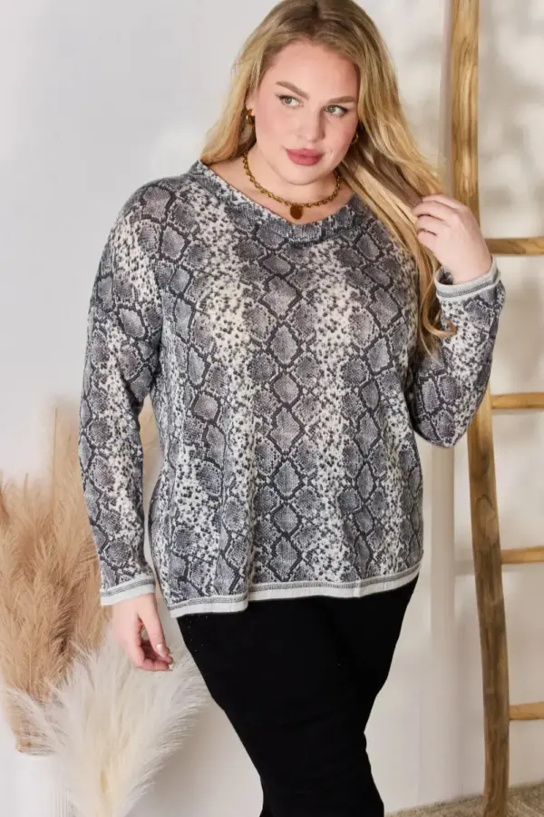 Hailey & Co Full Size Snakeskin V-Neck Long Sleeve Top - Image 2