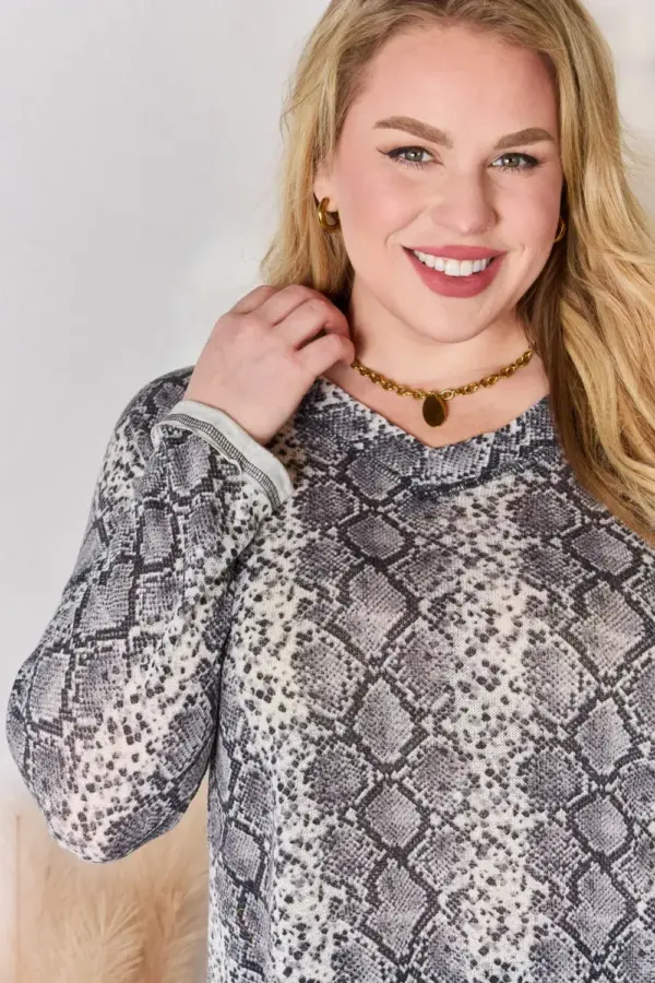 Hailey & Co Full Size Snakeskin V-Neck Long Sleeve Top - Image 5