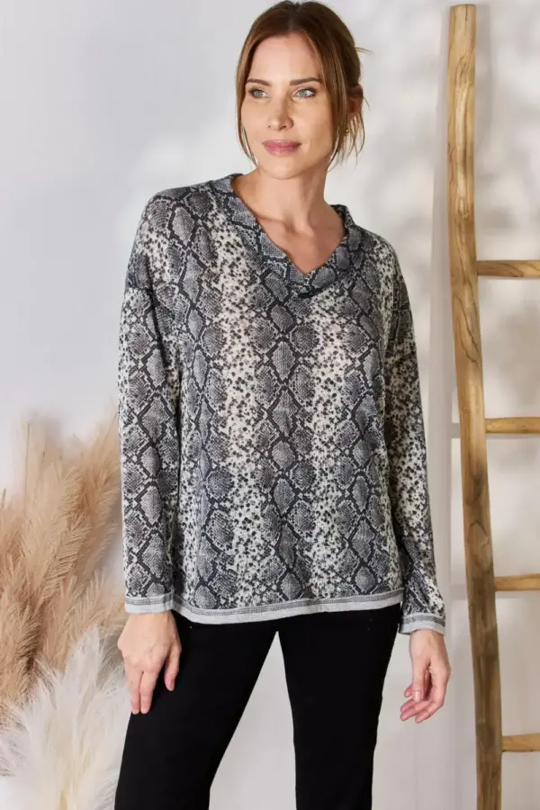 Hailey & Co Full Size Snakeskin V-Neck Long Sleeve Top - Image 6