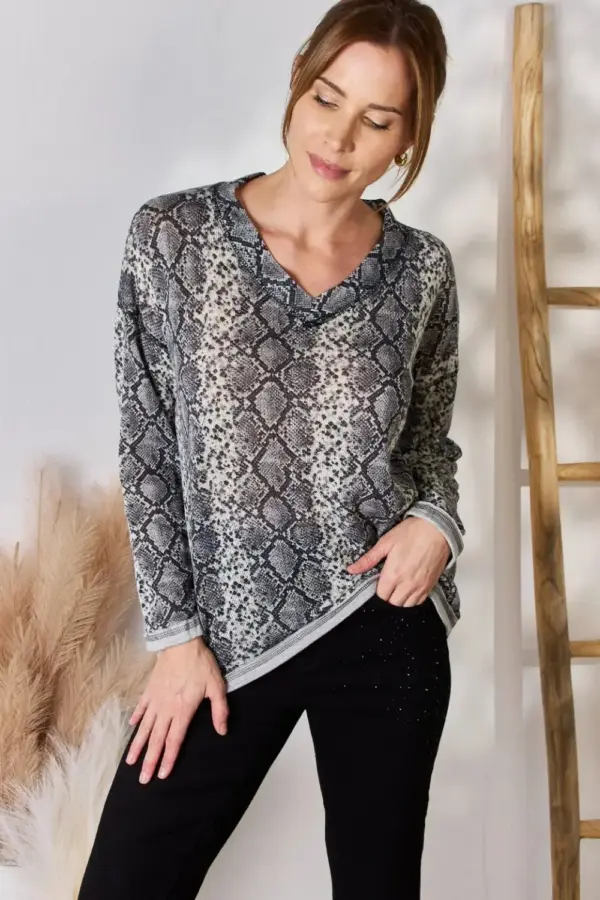 Hailey & Co Full Size Snakeskin V-Neck Long Sleeve Top - Image 7