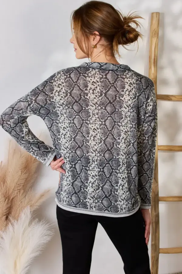 Hailey & Co Full Size Snakeskin V-Neck Long Sleeve Top - Image 9