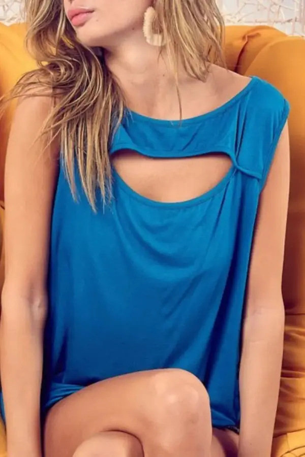 BiBi Rayon Span Knit With Cut Out Front Sleeveless Top - Image 2