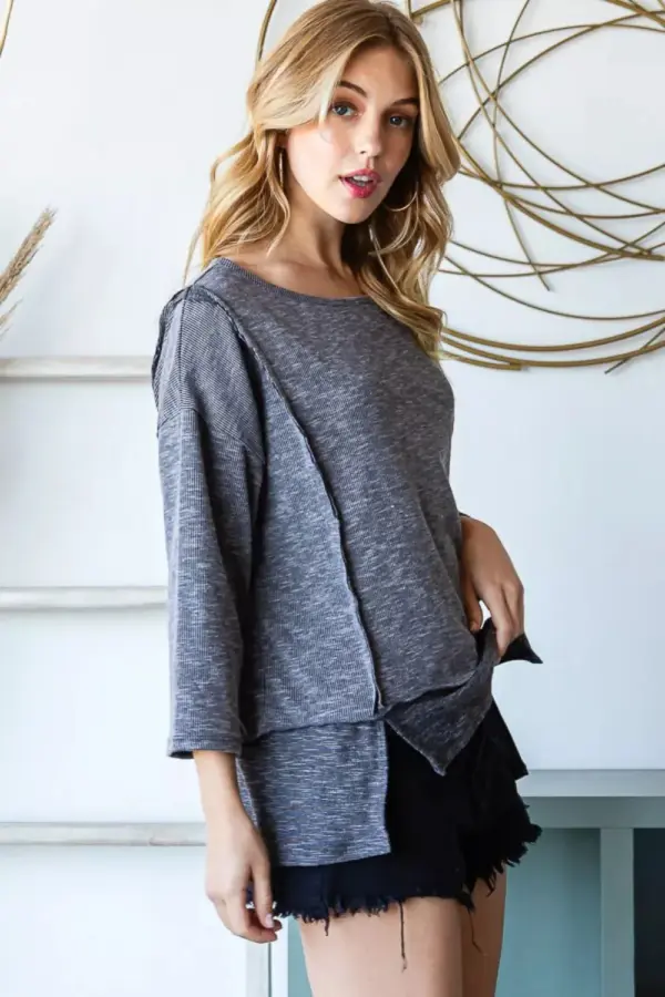 Reborn J Boat Neck Exposed Seam Slit Top - Image 2