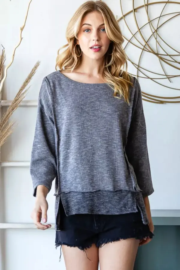 Reborn J Boat Neck Exposed Seam Slit Top - Image 3