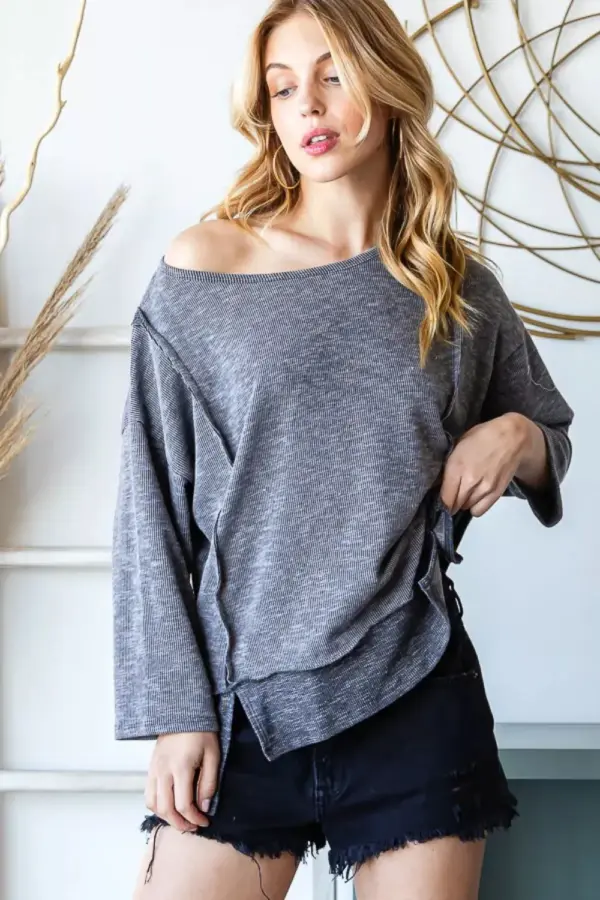 Reborn J Boat Neck Exposed Seam Slit Top - Image 4