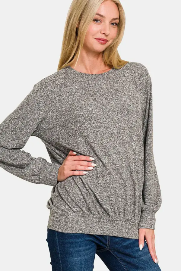 Zenana Full Size Melange Round Neck Top - Image 3