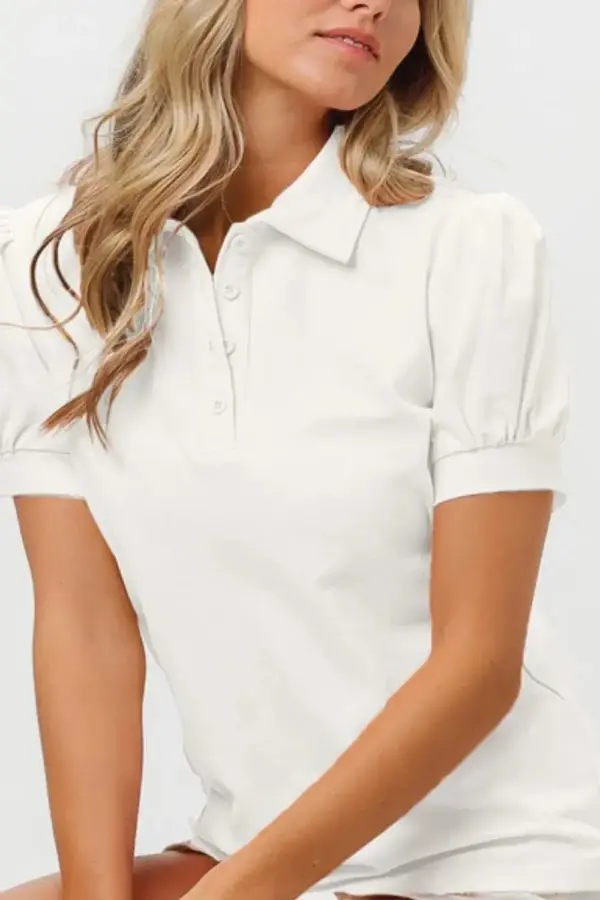 BiBi Short Puff Sleeve Pique Shirt - Image 2