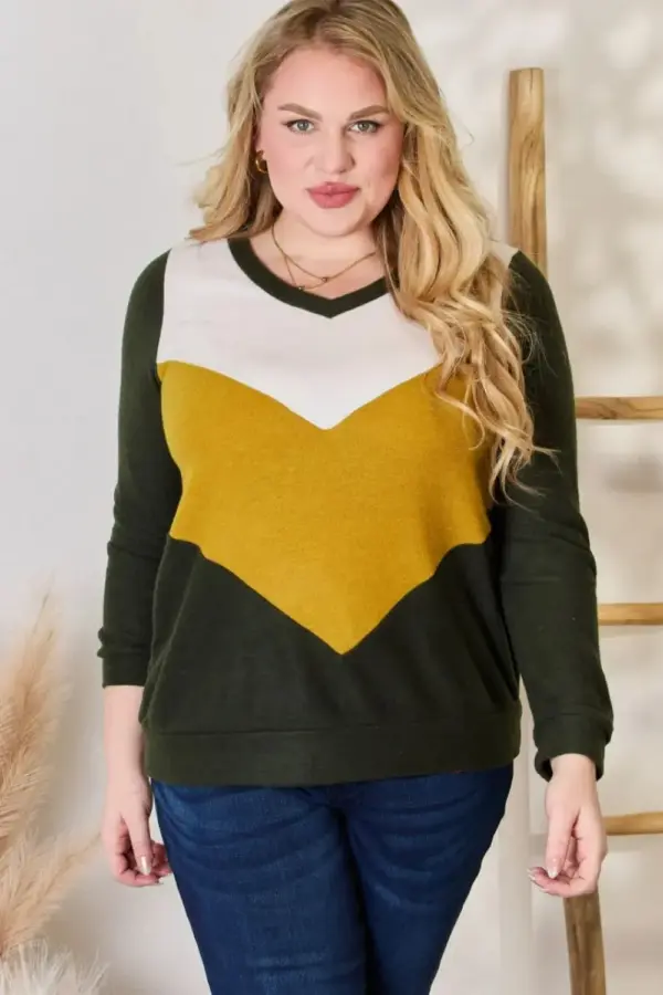 Hailey & Co Full Size Colorblock V-Neck Blouse - Image 8