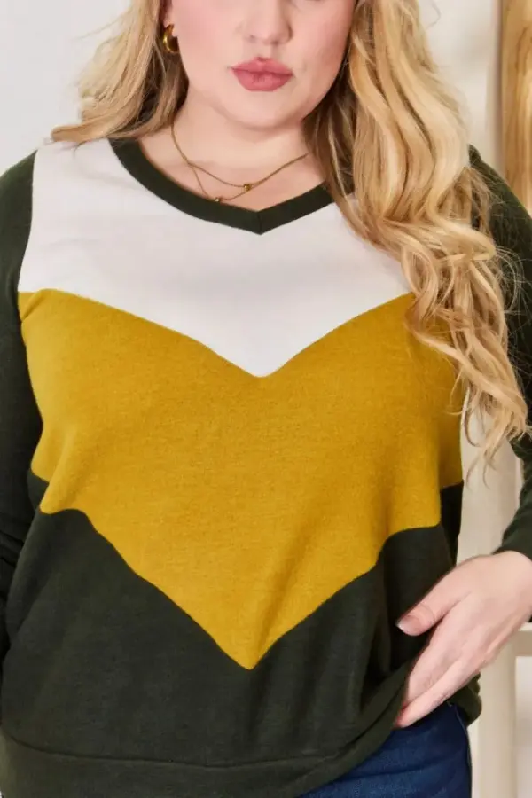 Hailey & Co Full Size Colorblock V-Neck Blouse - Image 11