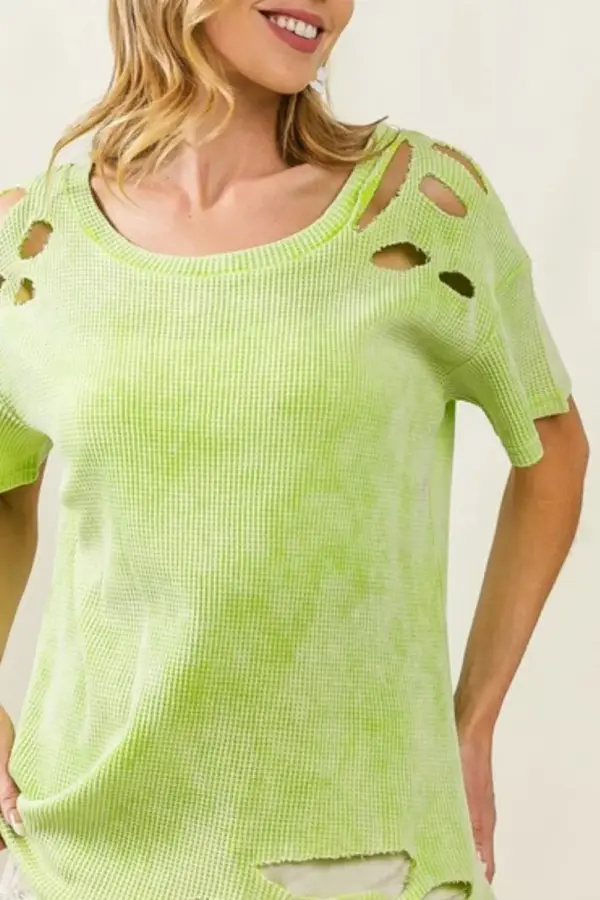 BiBi Laser Cut Mineral Washed Loose Fit Thermal Top - Image 2