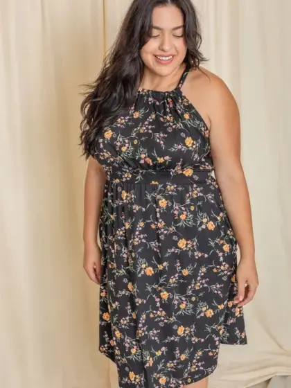 Plus Floral Halter Top Midi Dress