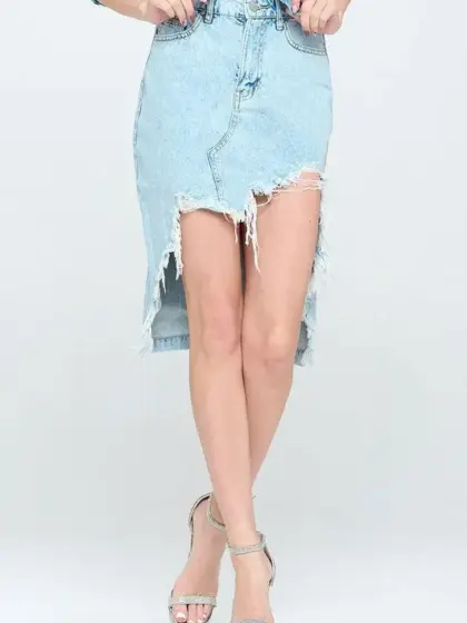 FRONT DESTROYED DENIM SKIRT