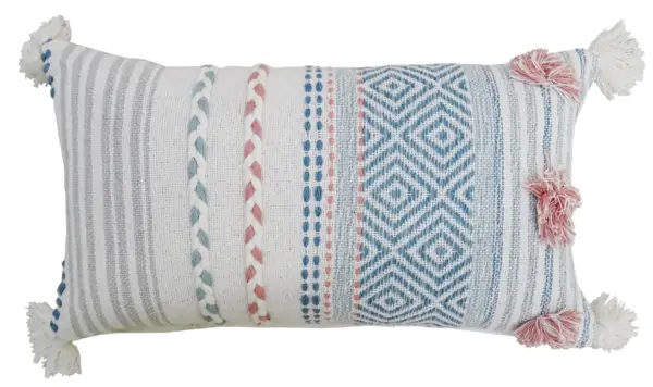 Striped Throw Pillow with Braid and Tassels 14"x24" - Image 3