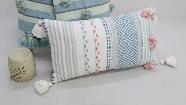 Striped Throw Pillow with Braid and Tassels 14"x24" - Image 2